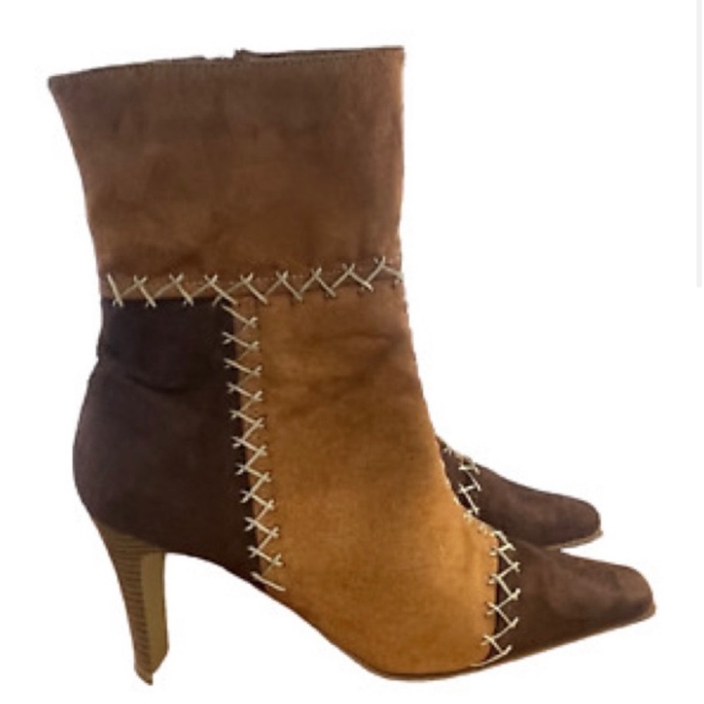 90s Patchwork Suede Heeled Boots